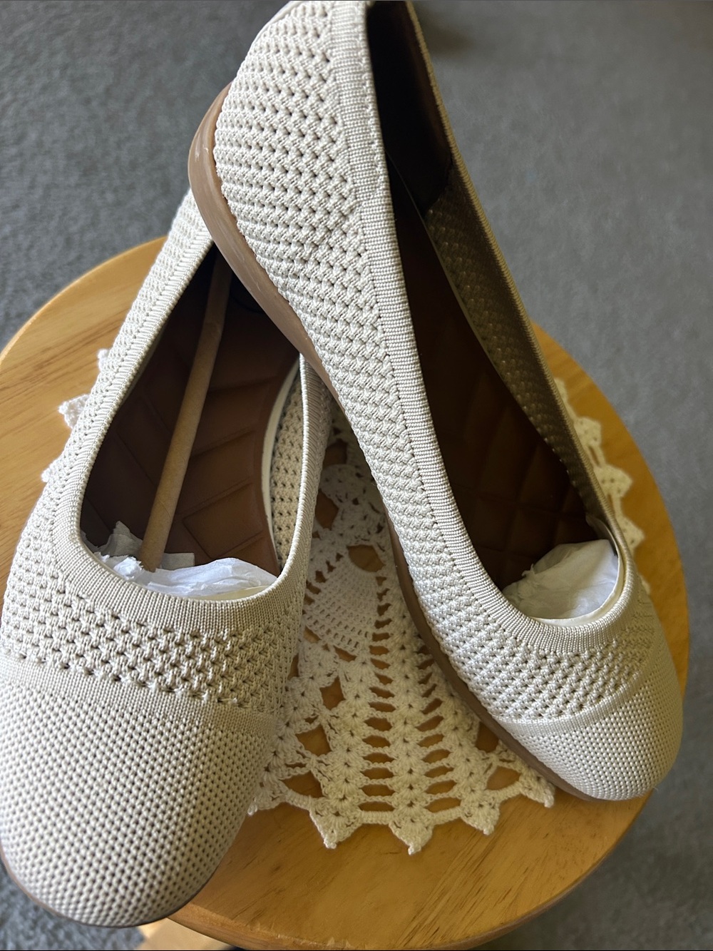 White Mountain Cream Knit Slip-On Ballet Flats